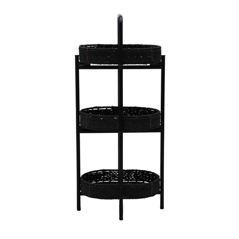 3 Tiers Tray Tables Paper Rope Woven Side Table for Living Room Kitchen Oval Storage Basket Small Shelves