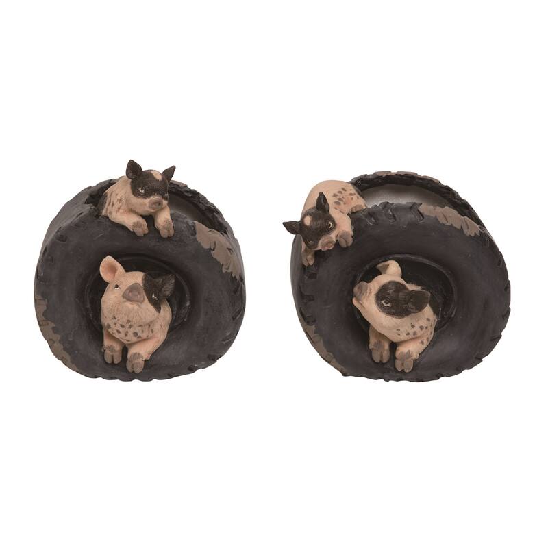 Transpac Resin Pigs in Tire Planter Set of 2 Spring Home Decorations