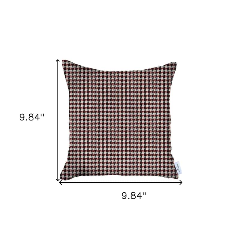 HomeRoots 18" X 18" Red Houndstooth Zippered Handmade Polyester Throw Pillow Cover