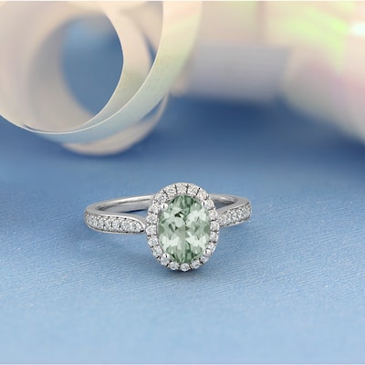Auriya 1 1/8ct Fancy Oval Green Amethyst Halo Diamond Engagement Ring 1/4ctw 14k Gold