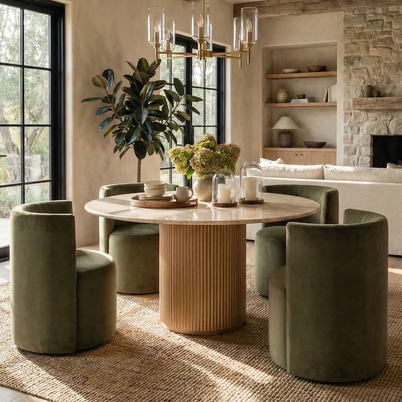 Velvet Swivel Dining Chairs with Rolling Casters, Upholstered Barrel Back Dining ArmChairs