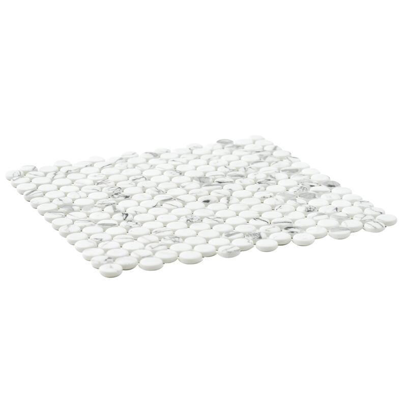 The Tile Life Eterna Penny 12x12 White Round Glass Mosaic Floor, Wall & Backsplash Tile