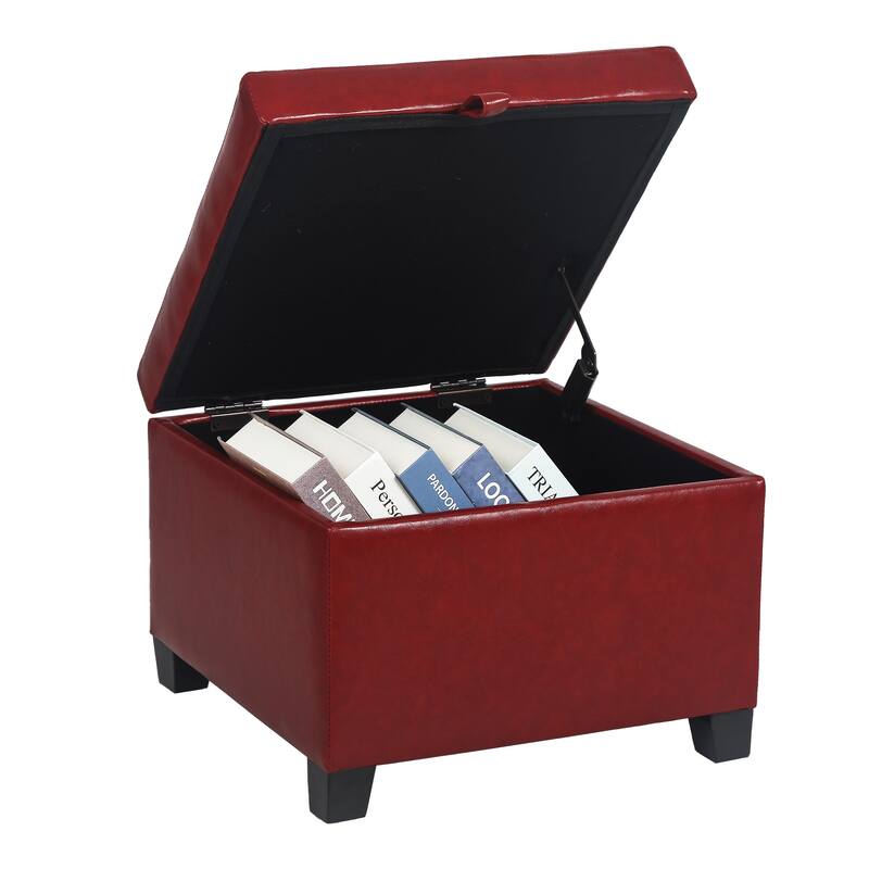 Adeco Faux Leather Tufted Flip Top Storage Ottoman