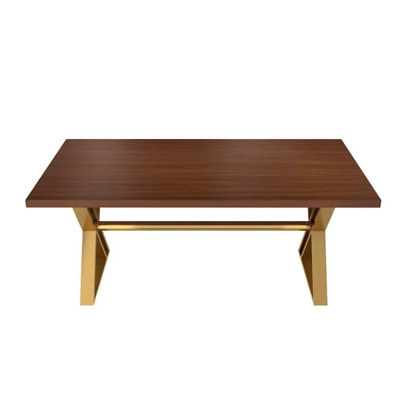 Clihome Walnut Wood Dining Table with Stainless Steel Base(only table)