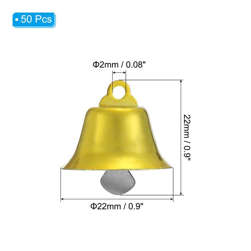 50Pcs Jingle Bells 0.9" Metal Hanging Bells - Yellow