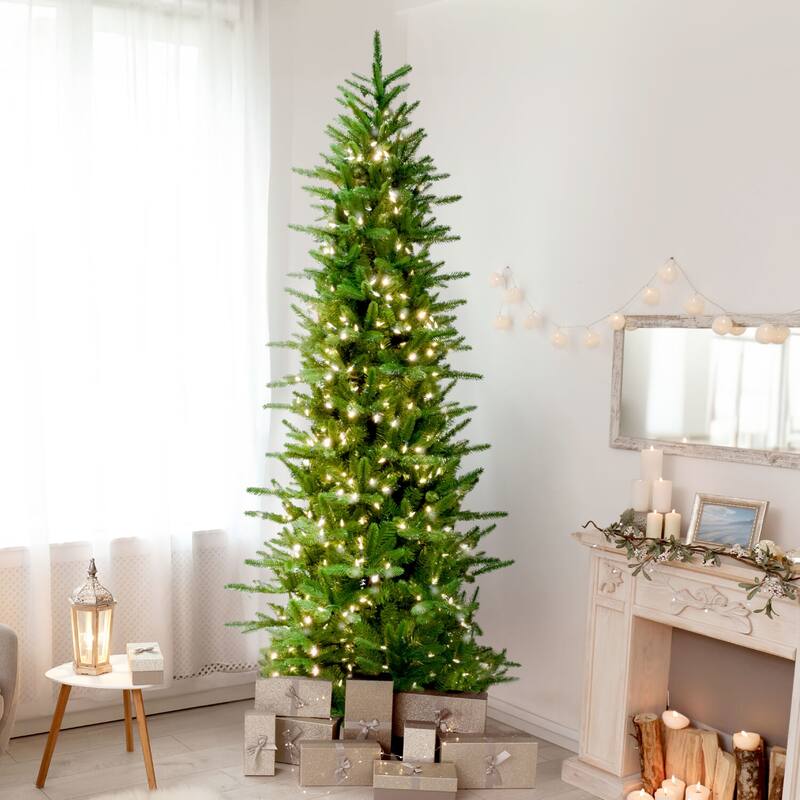 Fraser Hill Farm 9 Ft. Pine Slim Artificial Christmas Tree, Lighting