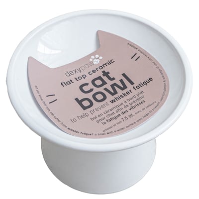 Dexypaws: Flat Top Ceramic Bowl For Cats - White - 7.5oz Capacity