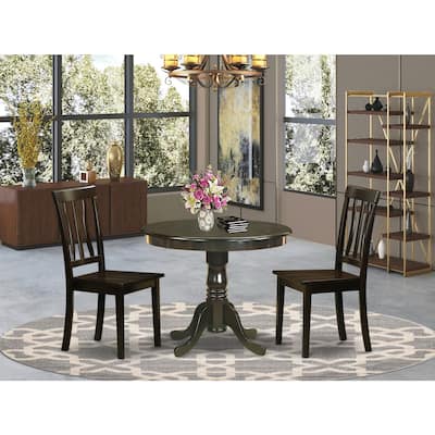 3-Piece Round Cappuccino Finish Solid Wood Top Dining Table with 2-Chairs with