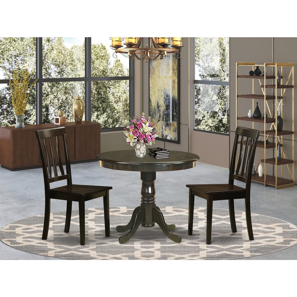 3-Piece Round Cappuccino Finish Solid Wood Top Dining Table with 2-Chairs with