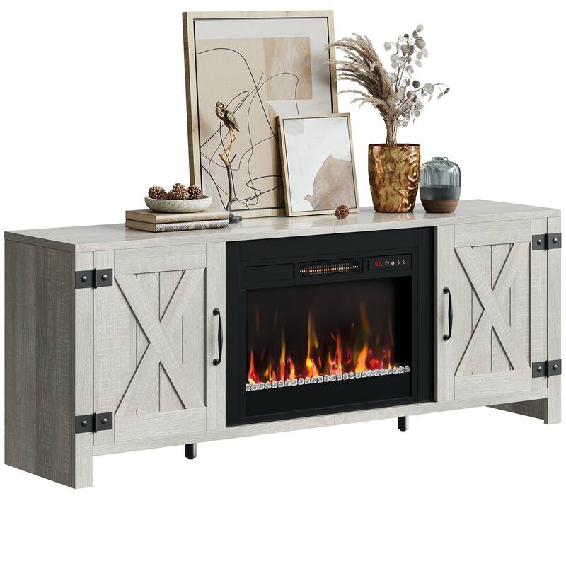 63'' Fireplace TV Stand with Electric Fireplace Heater & Storage Cabinet for TVs up to 70 Inch