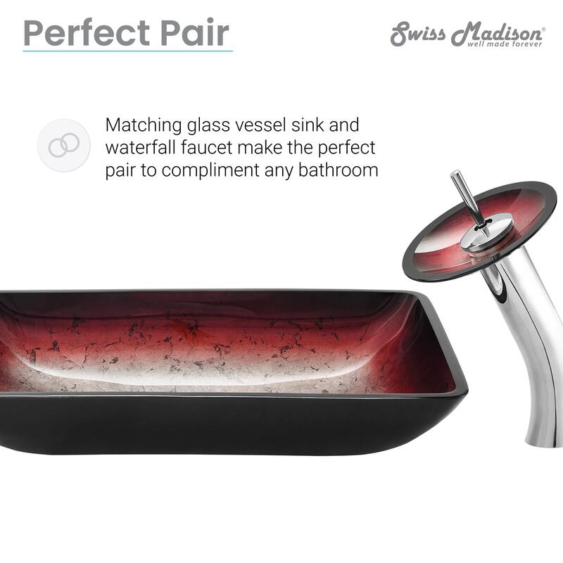 Vincennes Rectangular Glass Vessel Sink With Faucet, Ember Red 22.2