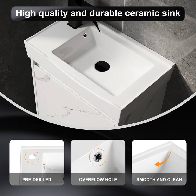 GDFStudio - Modern Minimalist Wall-Mounted Bathroom Vanity Set with Ceramic Sink & Soft Closing Door - 20"