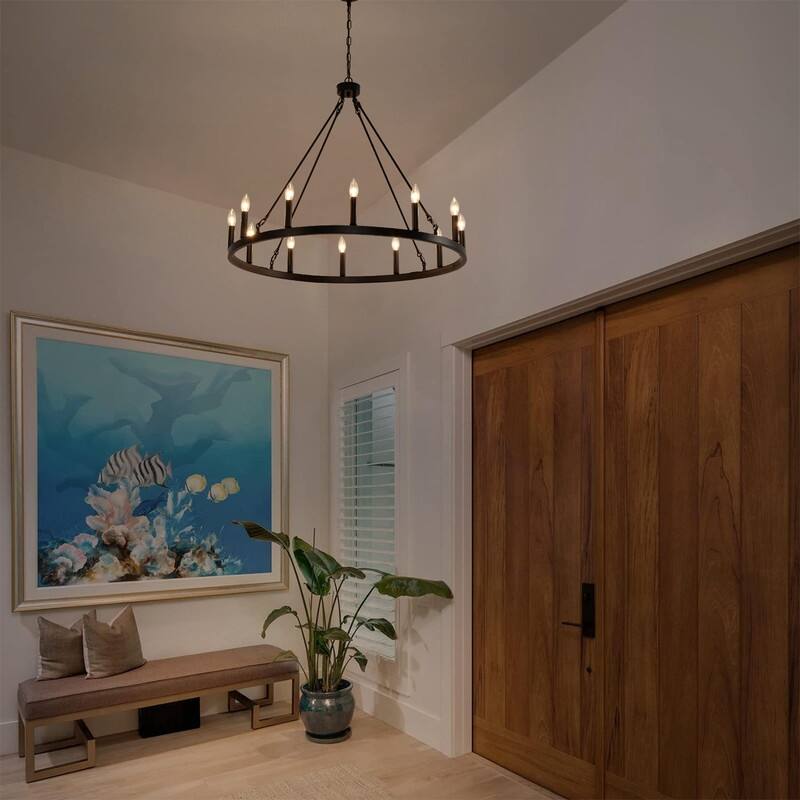 Wagon Wheel Chandelier 31in 12 Light Dining Room Farmhouse Chandelier - 38IN*29.6IN