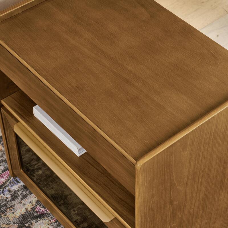 Mid Century Modern Nightstand with Charging Station & Outlet Hole & 2 Drawers