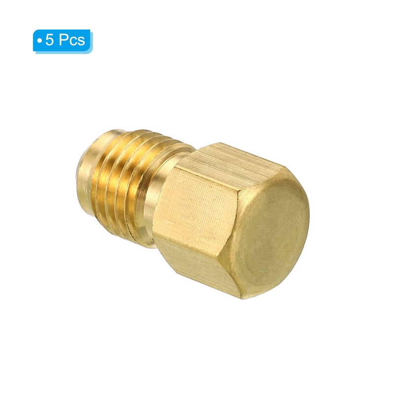 Brass Flared Plug, 5 Pack SAE Flare Tube Fitting 45 Degree Fittings - Brass Tone
