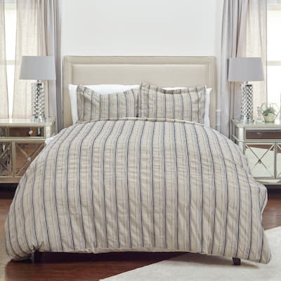 Vincent III Woven Stripe Linen Duvet in Natural/Navy