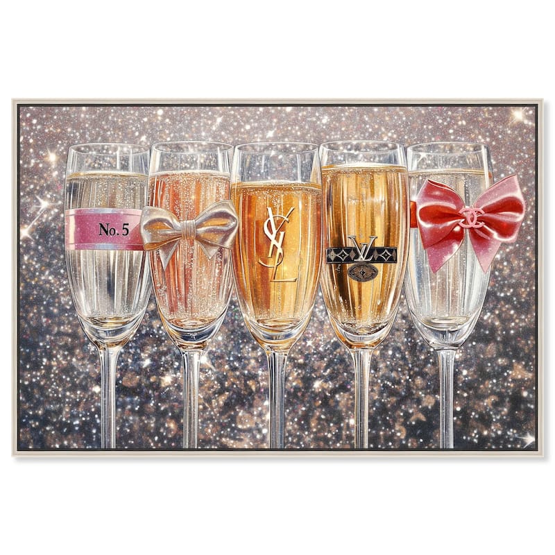 Champagne Glasses Glitz Canvas by Art Remedy - Silver - 15" x 10"