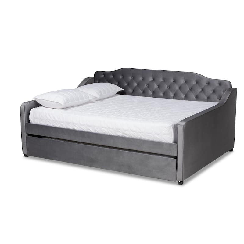 Silver Orchid Titus Contemporary Tufted Velvet Daybed with Trundle - Grey - Queen