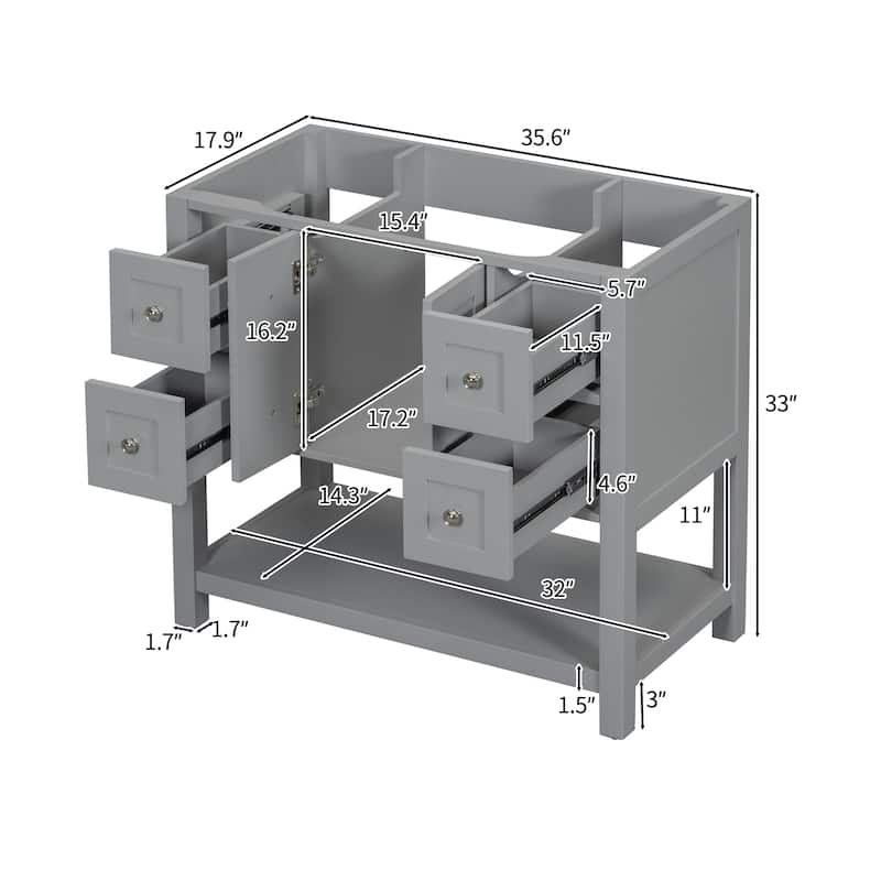 36" Bathroom Vanity Cabinet without Sink - Grey