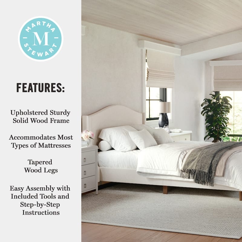 Martha Stewart Upholstered Platform Bed with Curved Headboard