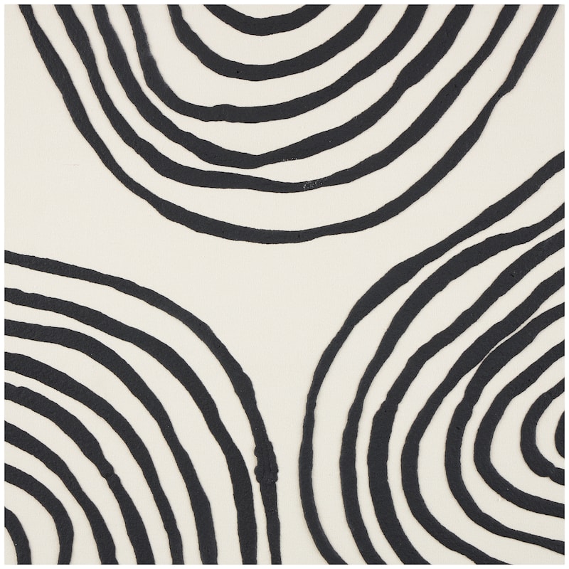 Wooden Abstract Wavy Line Living Room Framed Wall Art with Black Wooden Frame - Black - Roche River Decor