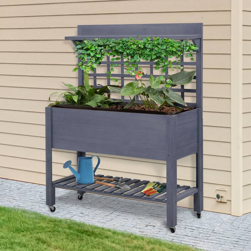 Rolling Raised Garden Planter Box Trellis for Patio Balcony Backyard