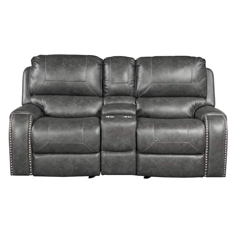 Roundhill Furniture Achern Faux Leather-Air Nailhead Manual Reclining 3-Piece Sofa Set