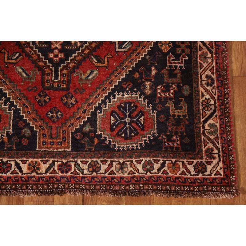 Tribal Red Shiraz Persian Vintage Area Rug Hand-knotted Wool Carpet - 3'8"x 5'5"