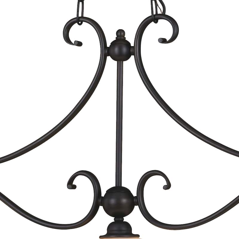 3-Light Linear Chandelier - Oil Rubbed Bronze Island Pendant Light with Glass Shade - 20.25