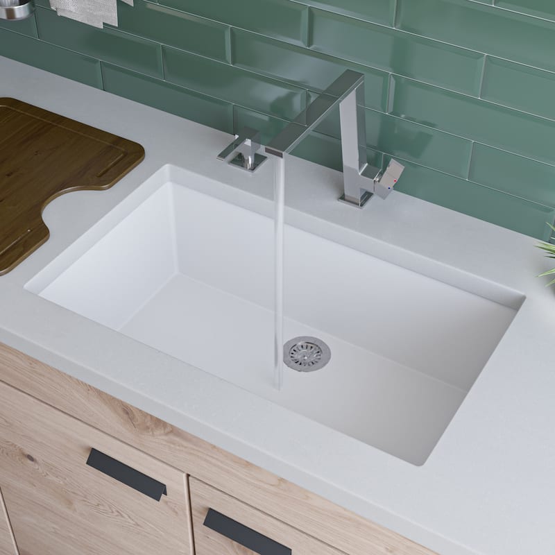 Alfi White Granite Composite 30-inch Undermount Single Bowl Kitchen Sink