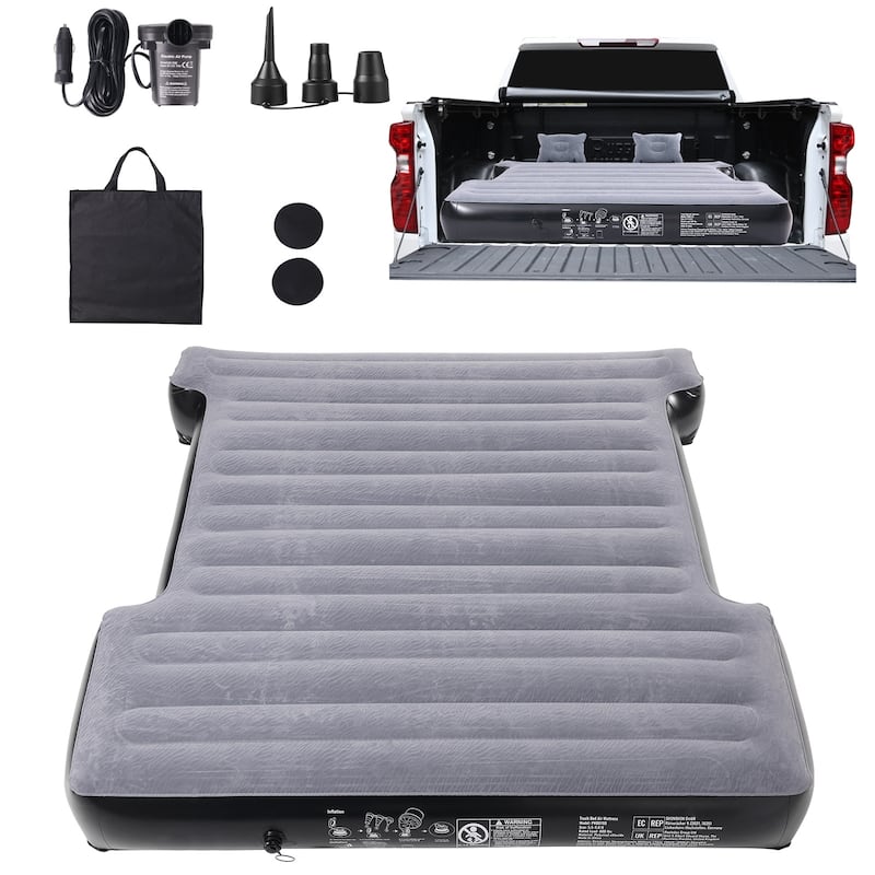 Truck Bed Air Mattress, for 5.5-5.8 ft Full Size Short Truck Beds, Inflatable Air Mattress Camping Bed with 12V Air Pump - Grey