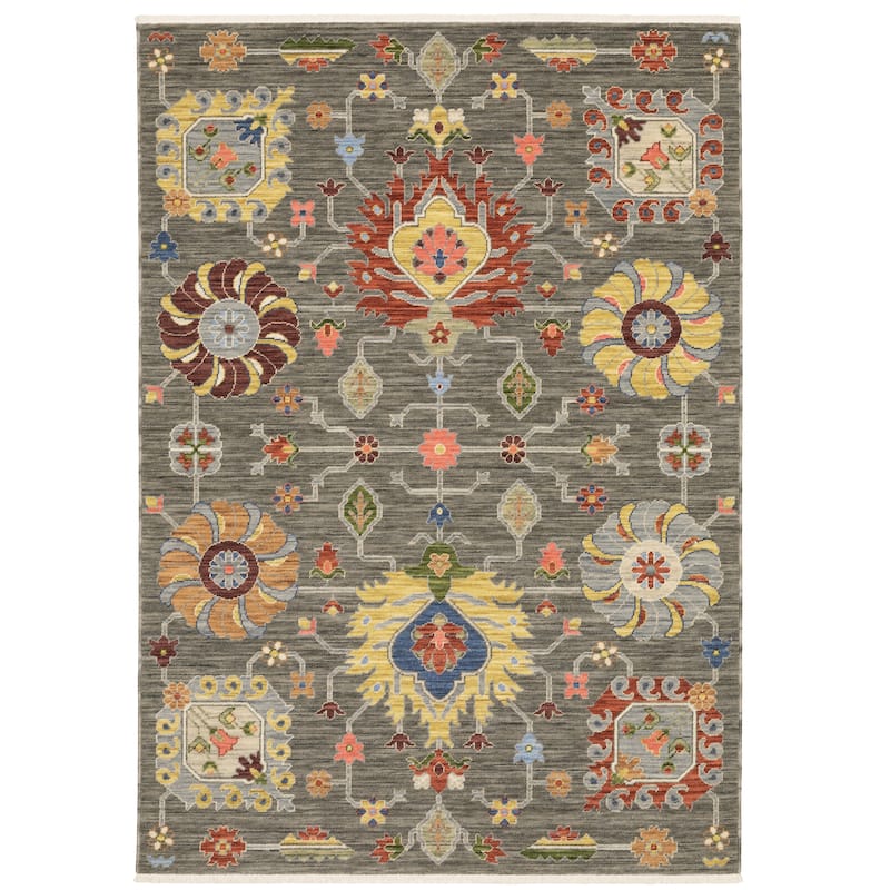 Style Haven Lawson Classic Bohemian Wool Fringe Edge Area Rug - 6' 7" x 9' 6" - Grey/ Multi - Rectangle