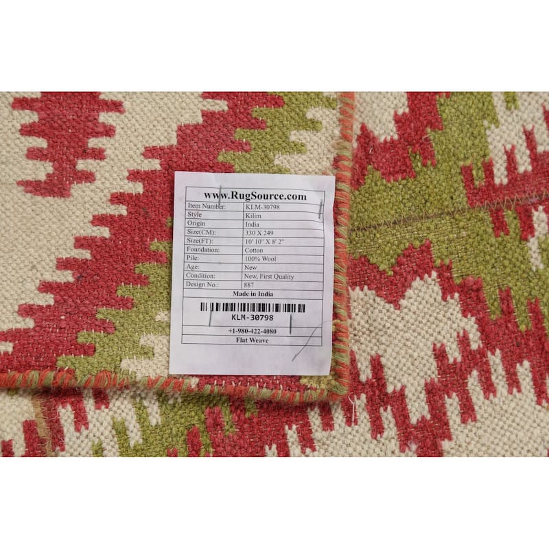 All-Over Kilim Oriental Area Rug Hand-Woven Wool Carpet - 8'2"x 10'10"