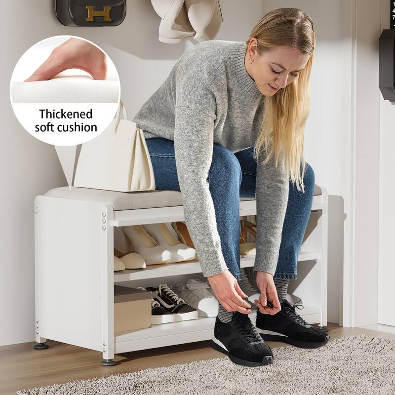 2-Tier Flip-Up Shoe Bench with Storage – 286lb Capacity, Soft Seat & Magnetic Closure