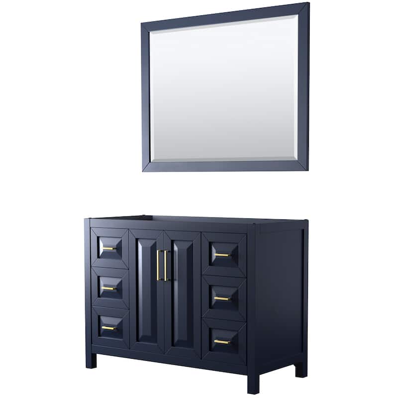 Daria 48-inch Single Vanity, No Top, 46-inch Mirror - Dark Blue, Gold Trim, No Top