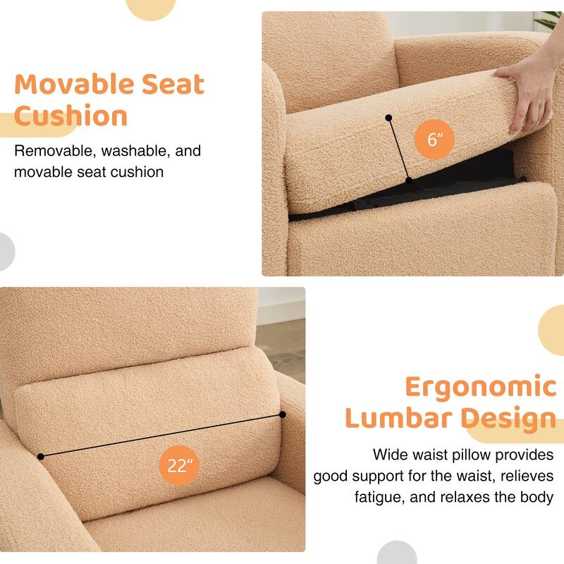 Swivel Manual Recliner Chair Teddy Fabric Nursery Glider Rocking Recliner Set of 2