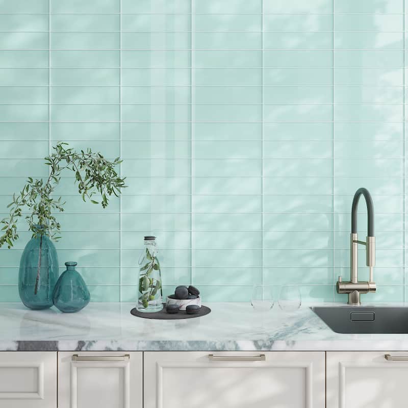 Apollo tile 3" x 12" Colorway Glossy Blizzard Blue Glass Tile (5 sq ft/case) - 20 Pack