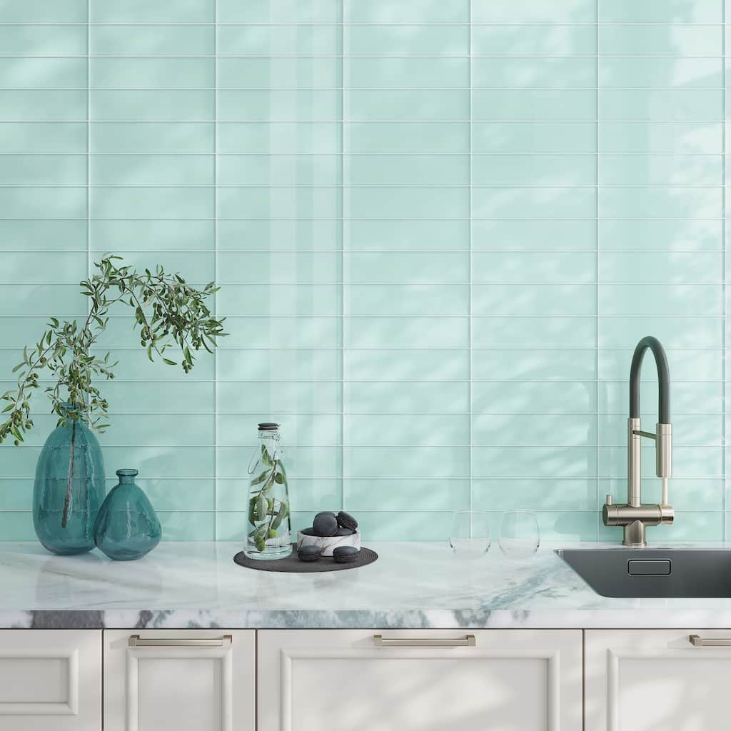 Apollo tile 3" x 12" Colorway Glossy Blizzard Blue Glass Tile (5 sq ft/case) - 20 Pack