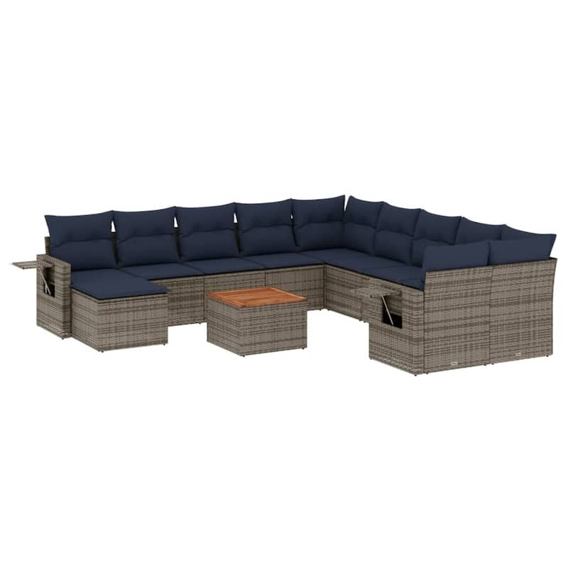 vidaXL 12 Piece Patio Sofa Set with Cushions Black Poly Rattan - 24.4" x 24.4" x 27.2"