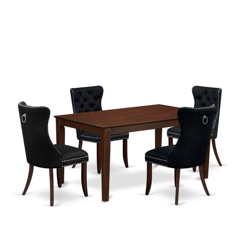 5-Piece Mahogany Finish Solid Wood Top-Rectangular Dining Room Set- Seats-4