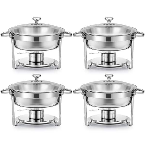 4 Pack 6 qt Stainless Steel Round Chafing Dishes Buffet Set On Sale