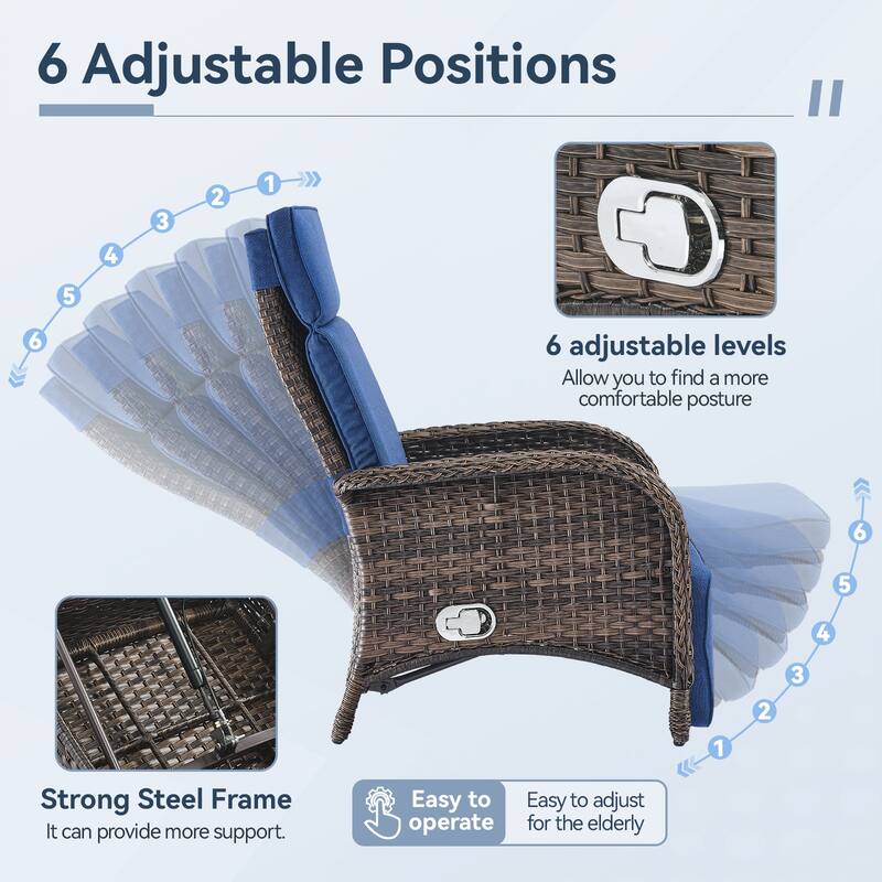 Outdoor Chaise Lounge Chair Adjustable 6-Position