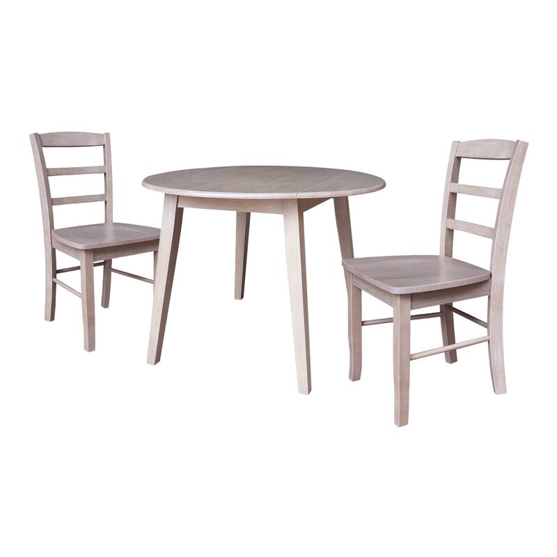 42" Round Dual Drop Leaf Dining Table with Chairs - 3-Piece - Washed Gray Taupe