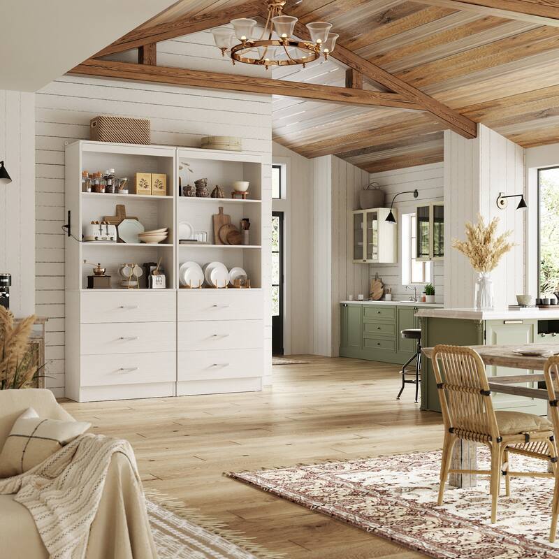 Tall Buffet Sideboard with Charging Station, Storage Pantry Organizer with Drawers and Shelves