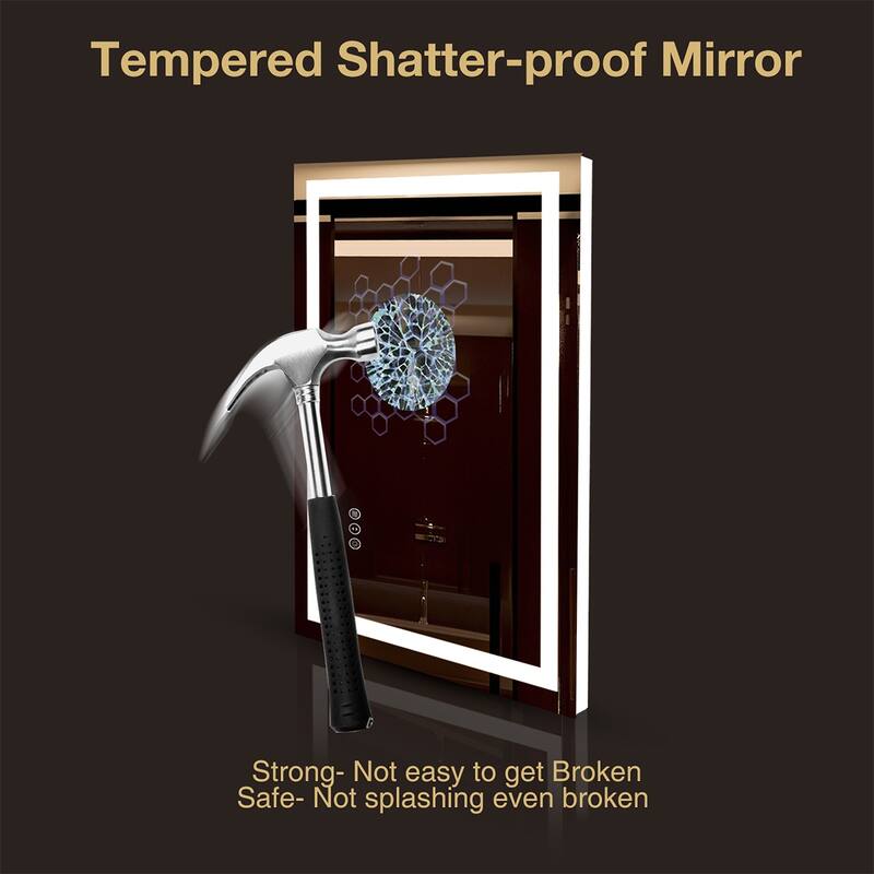 36x28 LED Mirror for Bathroom, Lighted Vanity Mirror for Wall, Dimmable, Anti-Fog, Shatter-Proof - White