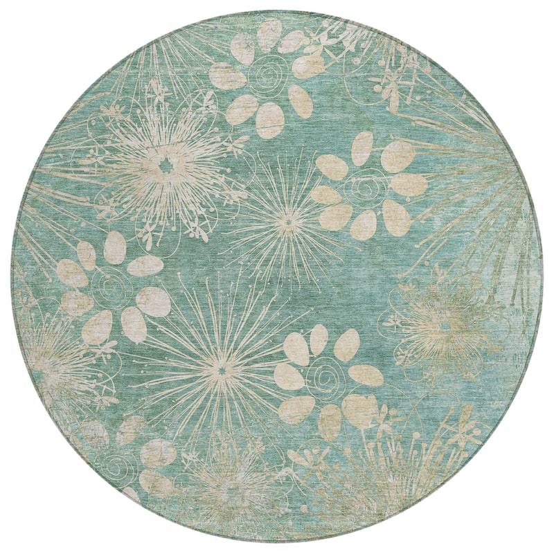 Machine Washable Indoor/ Outdoor Floral Geo Chantille Rug