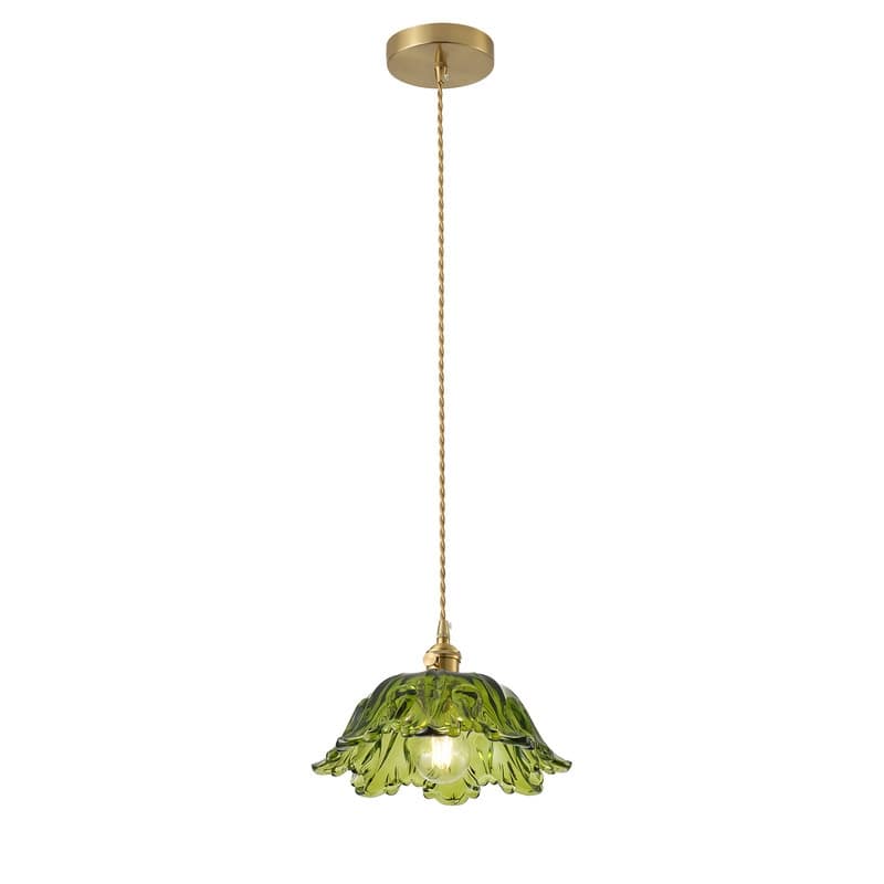 Modern 1- Light Pendant Light Green Tinted Glass Shade with Electroplated Brass Finish