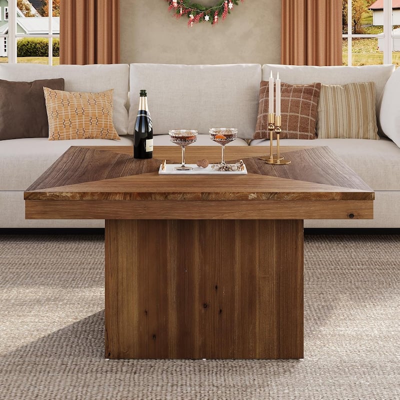 35.43" Mid Century Modern Square Coffee Table for Living Room, Wood Center Cocktail Accent Tea Table
