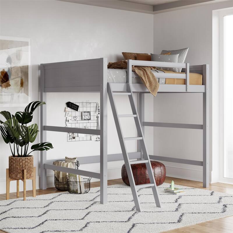 Full Size Loft Bed with Ladder and Guardrails for Kids, Space-Saving Design, Sturdy Wood Construction