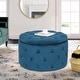 preview thumbnail 11 of 32, Adeco Round Velvet Storage Ottoman, Button Tufted Footrest Footstool Blue